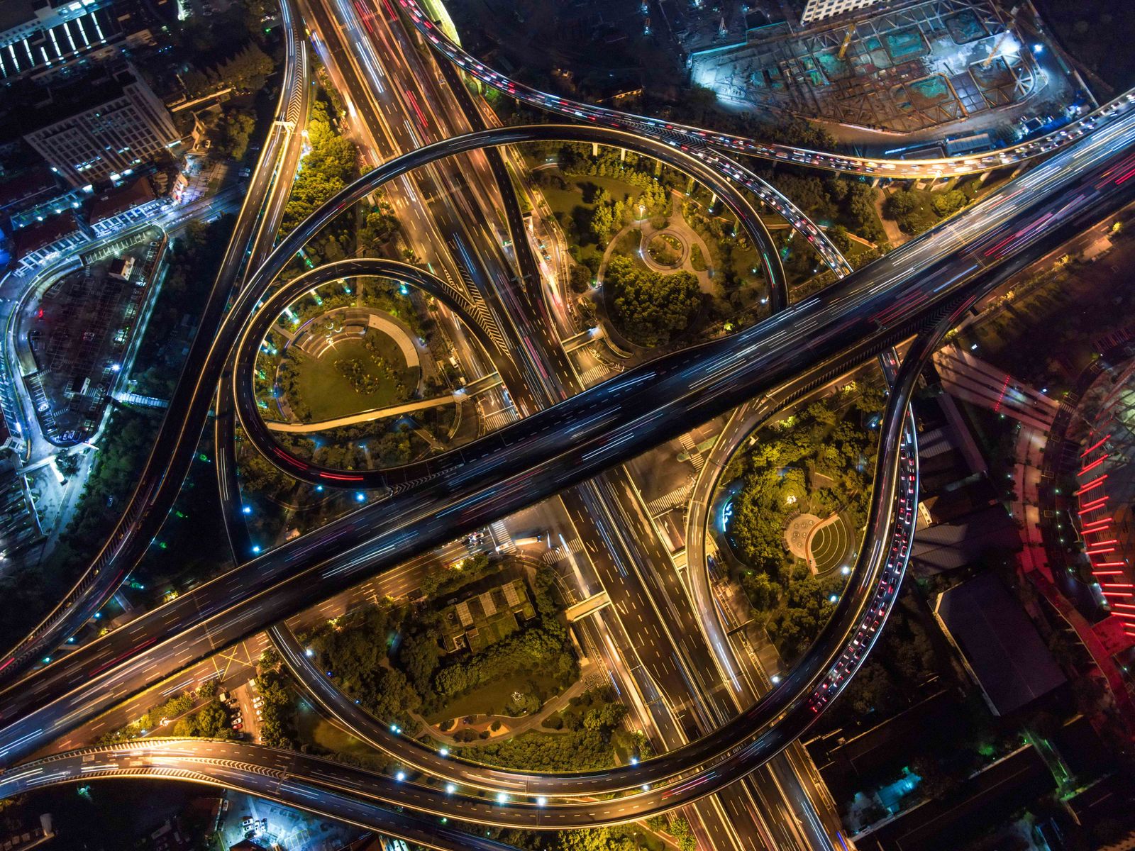 Aerial view of the metro Atlanta road network at night